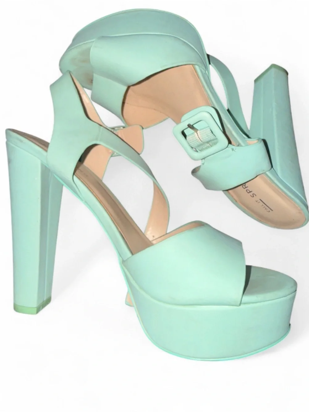 Mint Platform High Heel Sandals - Women's Strappy Buckle Heels